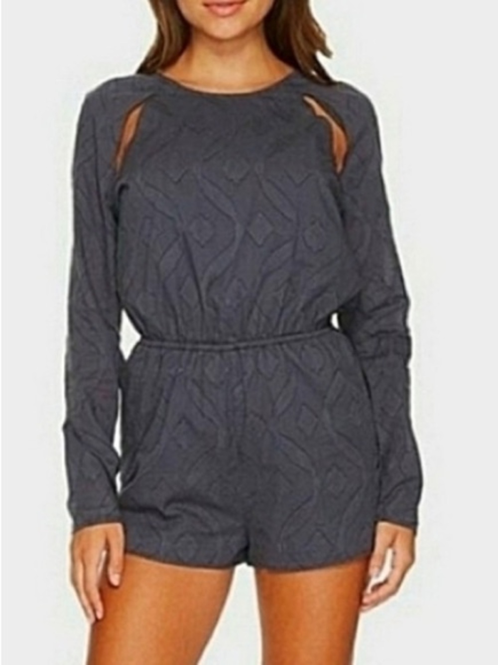 ❤️…Tavik Charcoal Gray Knit Long-Sleeve Shorts Romper